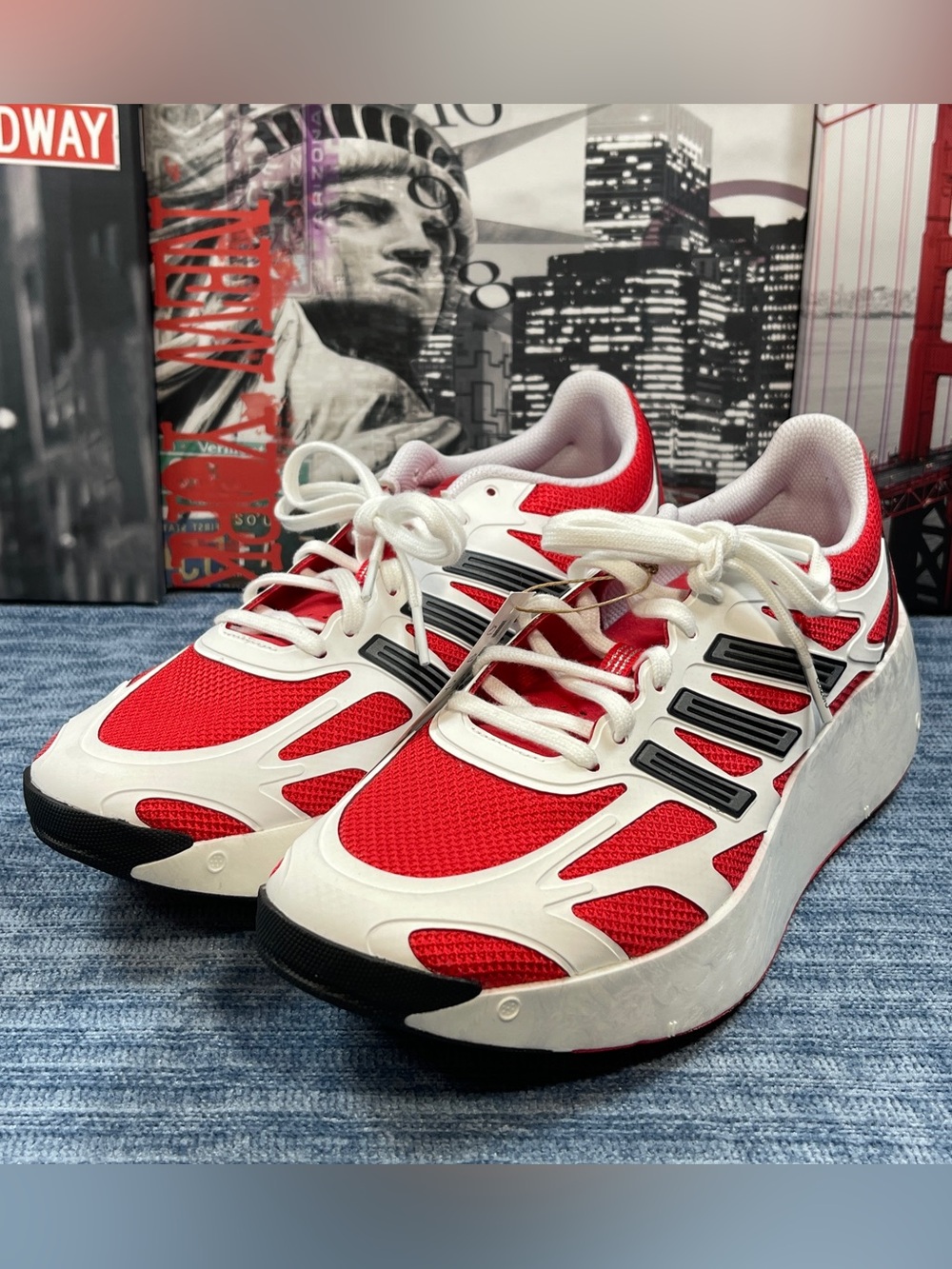 Adidas Adizero Aruku Lace Up White Red Sneakers Men's Running Shoes NEW